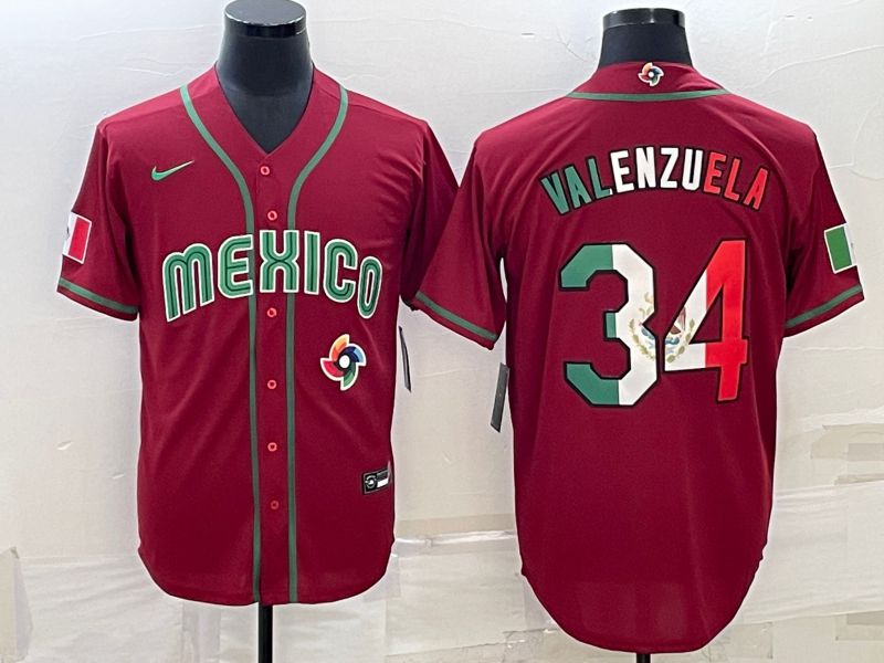 Men 2023 World Cub Mexico #34 Valenzuela Red Nike MLB Jersey8->more jerseys->MLB Jersey